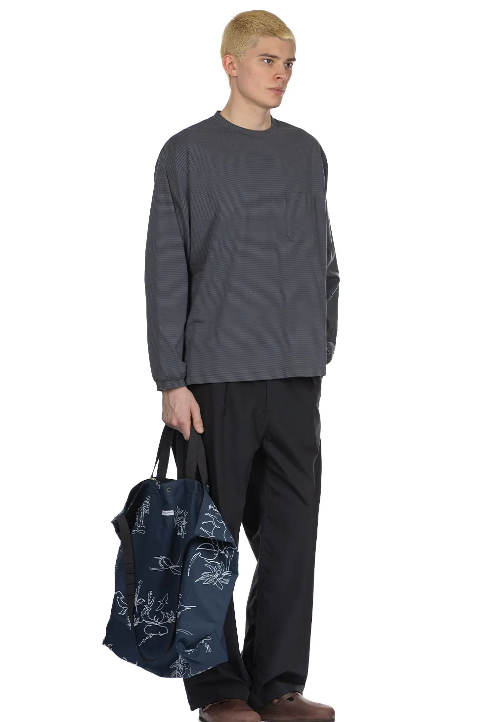 Hot Still by Hand Striped Long Sleeve T-Shirt - Grey x Navy