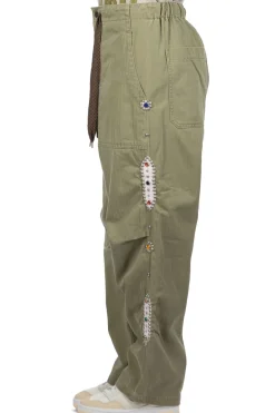 Sale Kapital Sulfur Herringbone EASY BAKER Pants (STUDS Remake) - Khaki