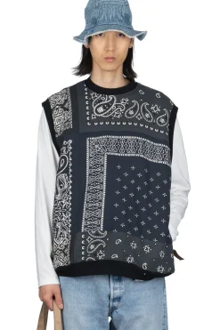 Outlet Kapital 30/-SWT Knit Bandana BIG Vest - Black
