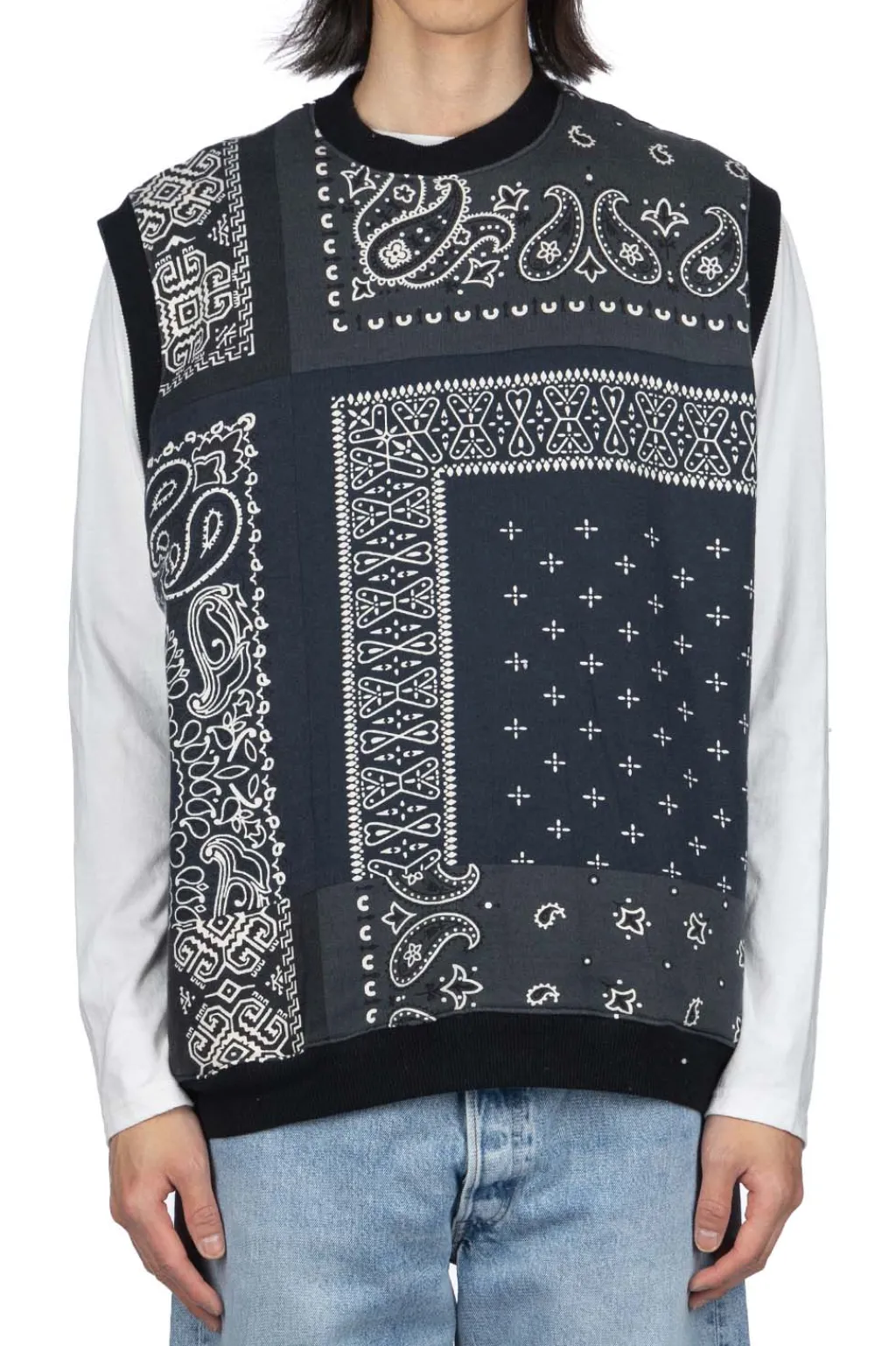 Outlet Kapital 30/-SWT Knit Bandana BIG Vest - Black