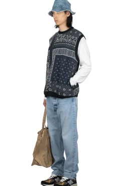 Outlet Kapital 30/-SWT Knit Bandana BIG Vest - Black