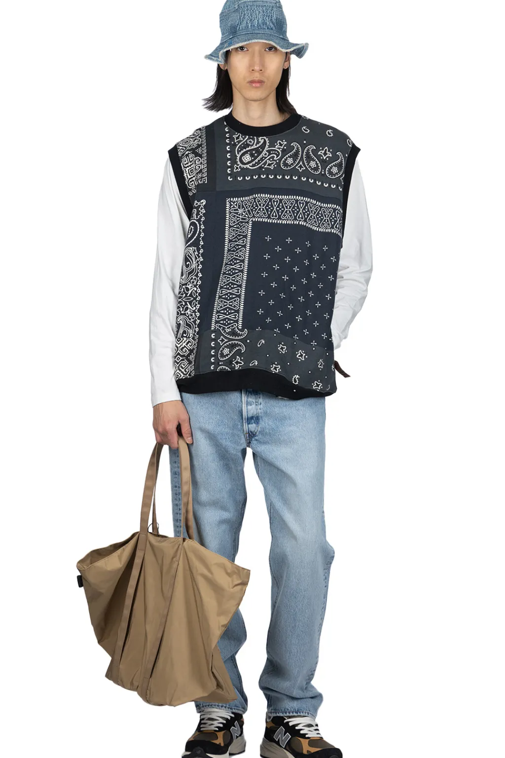 Outlet Kapital 30/-SWT Knit Bandana BIG Vest - Black