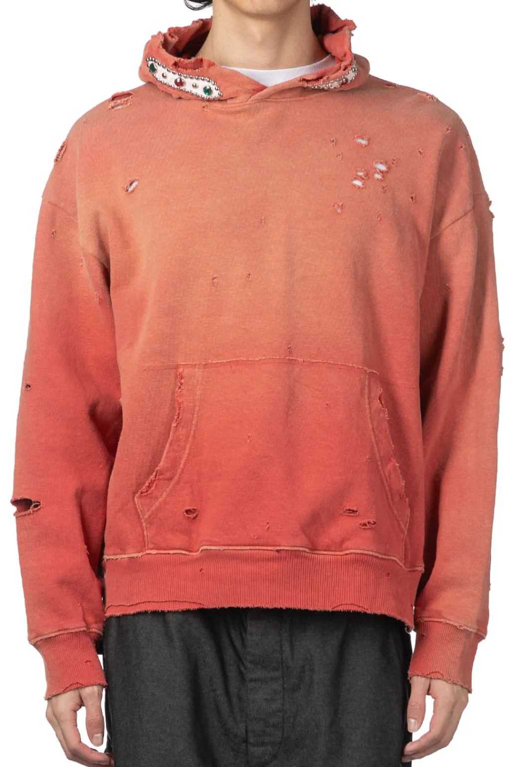 Clearance Kapital SWT Knit Thriller Damaged Hoodie (Studs) - Red