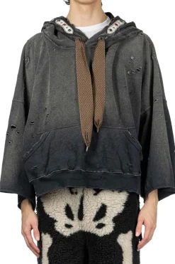 Hot Kapital SWT Knit THRILLER Damaged DEVIL Hoodie (STUDS) - Black