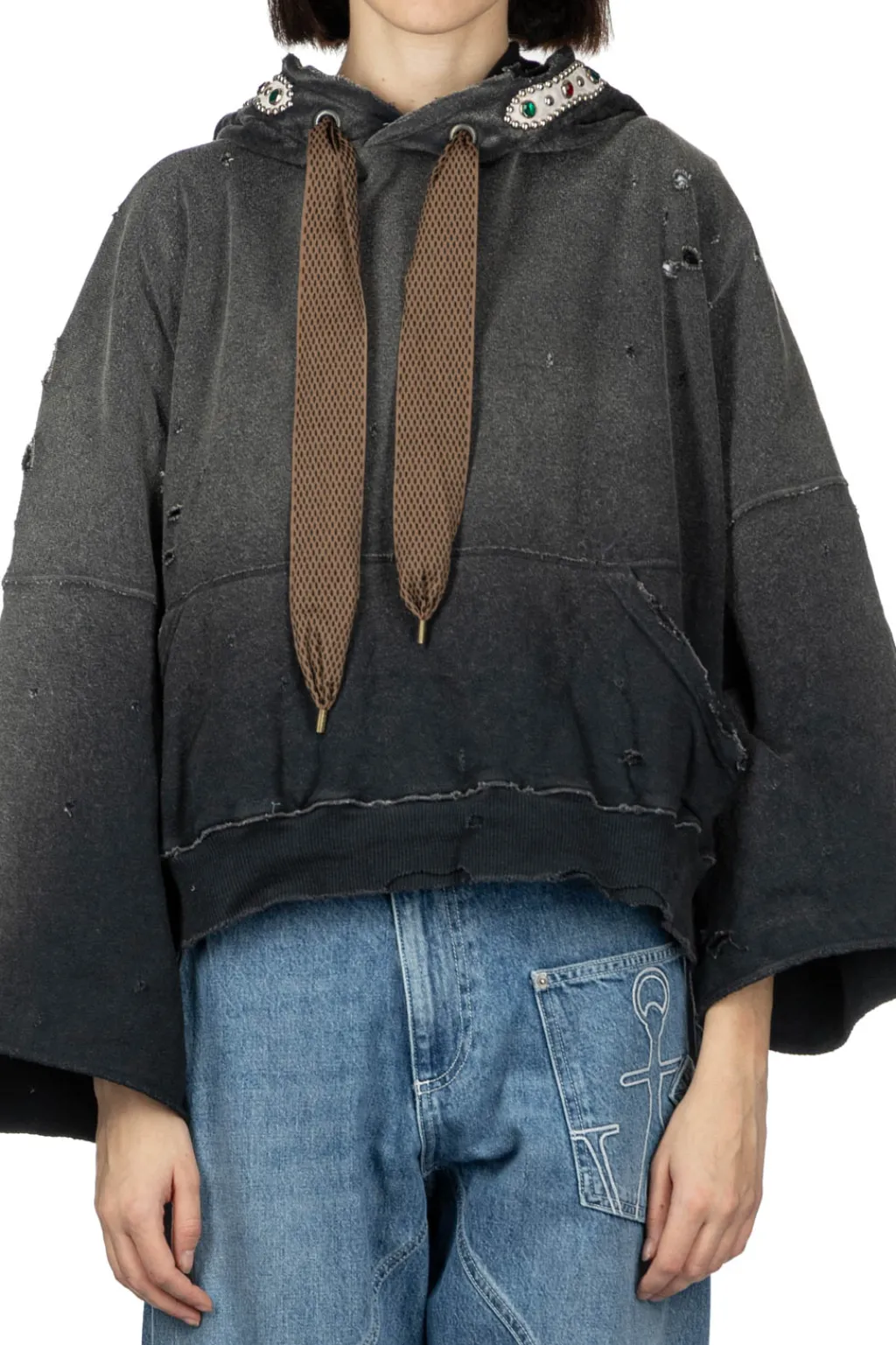 Clearance Kapital SWT Knit THRILLER Damaged DEVIL Hoodie (STUDS) - Black