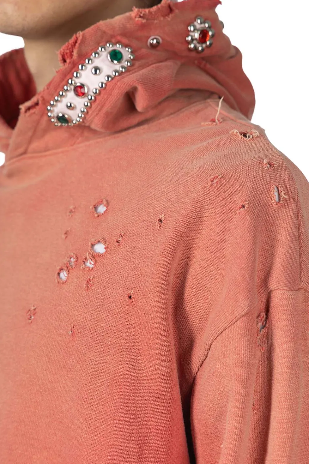 Clearance Kapital SWT Knit Thriller Damaged Hoodie (Studs) - Red