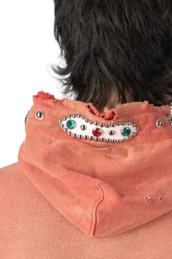 Clearance Kapital SWT Knit Thriller Damaged Hoodie (Studs) - Red