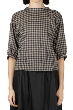 Outlet Nachukara Tencel Cocoon Blouse - Beige x Navy