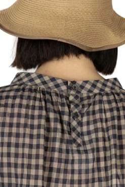 Outlet Nachukara Tencel Cocoon Blouse - Beige x Navy