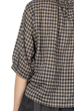 Outlet Nachukara Tencel Cocoon Blouse - Beige x Navy
