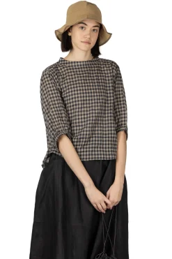 Outlet Nachukara Tencel Cocoon Blouse - Beige x Navy