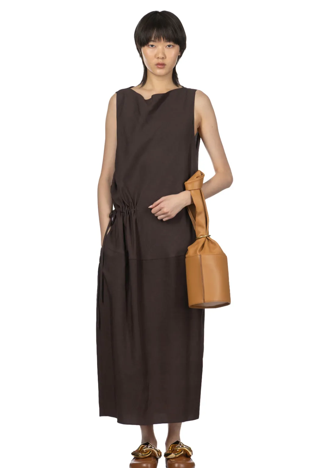 Online YLEVE Tencel Gather One-Piece Dress - Burgundy