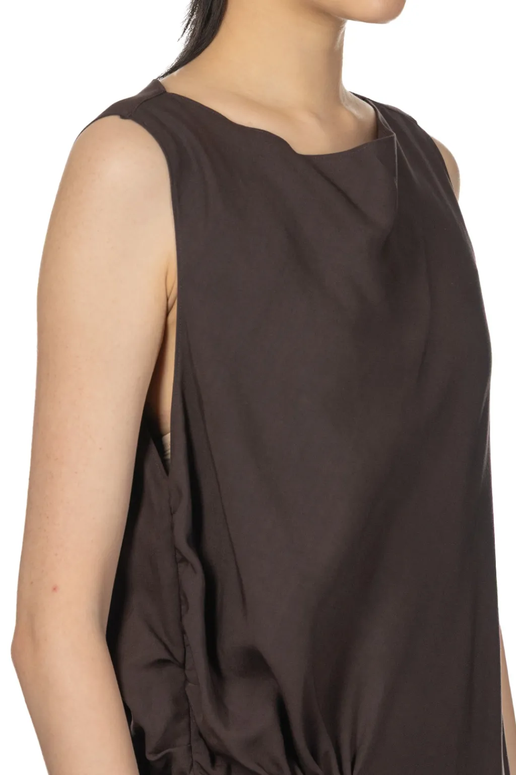 Online YLEVE Tencel Gather One-Piece Dress - Burgundy