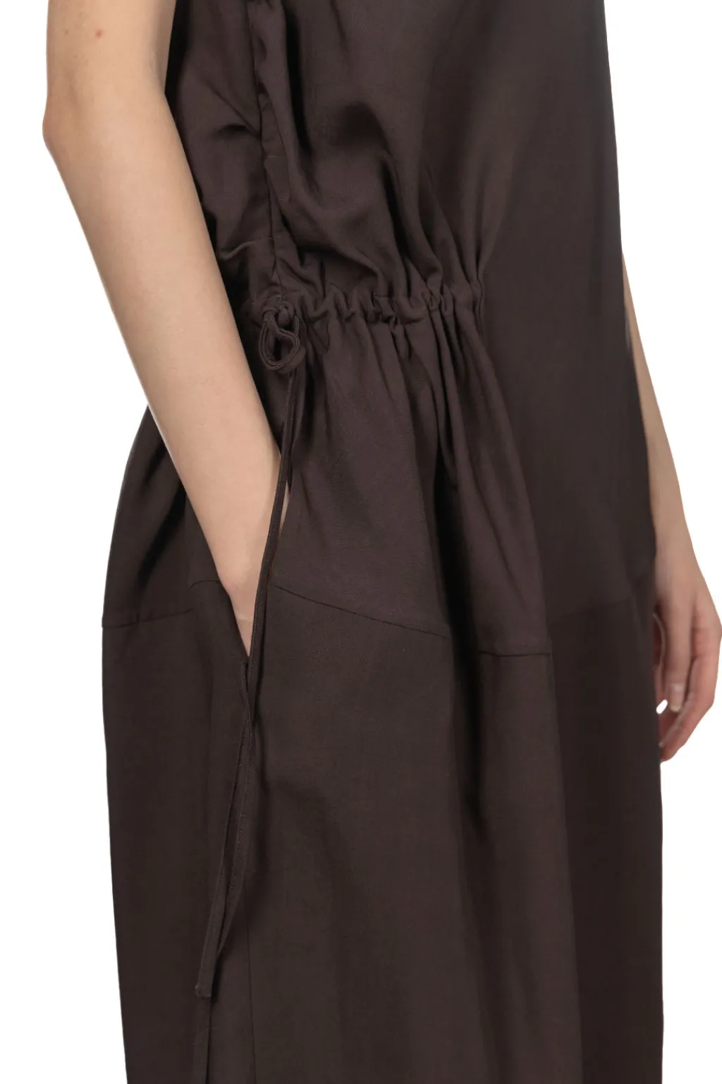 Online YLEVE Tencel Gather One-Piece Dress - Burgundy