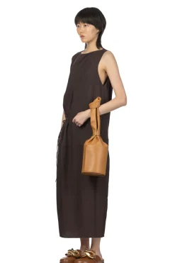 Online YLEVE Tencel Gather One-Piece Dress - Burgundy