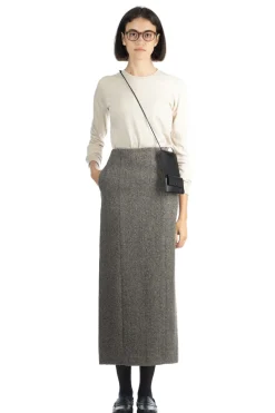 Discount AURALEE TENSE WOOL DOUBLE CLOTH SKIRT - Khaki Tweed