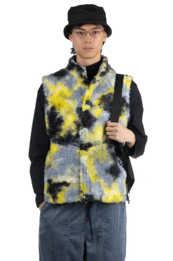 Clearance Tigre Brocante Tie Die Boa Fleece High Neck Snap Vest - Yellow