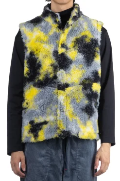 Clearance Tigre Brocante Tie Die Boa Fleece High Neck Snap Vest - Yellow