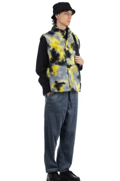 Clearance Tigre Brocante Tie Die Boa Fleece High Neck Snap Vest - Yellow