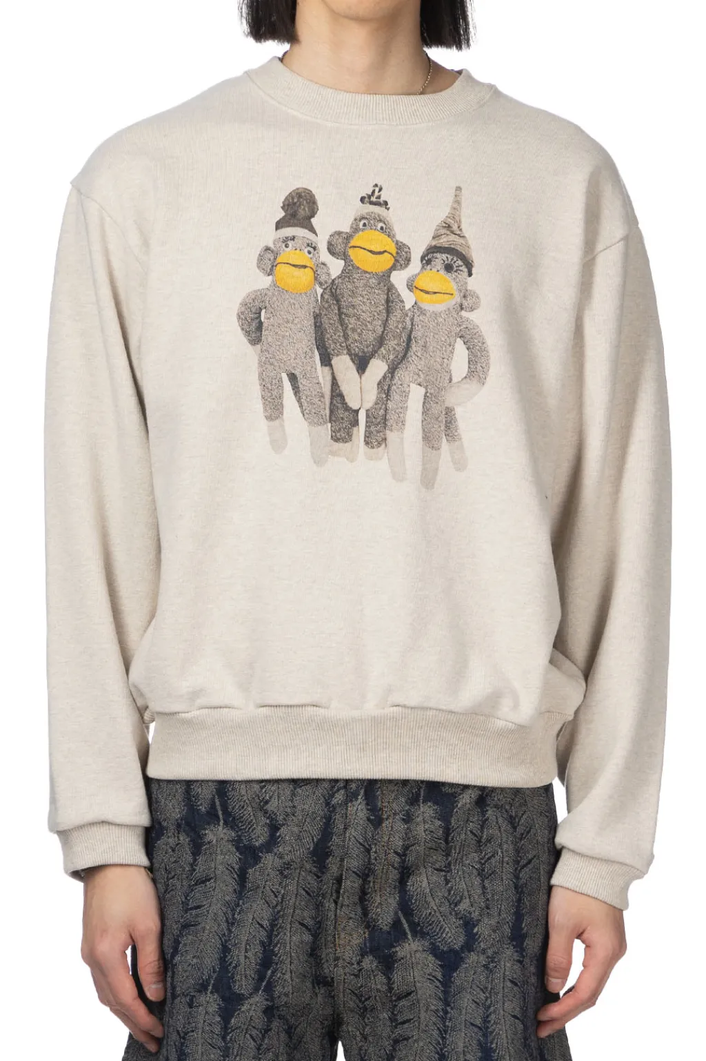 Outlet Kapital TOP SWT Knit Crew SWT (MONKEY AMIGOS) - Natural