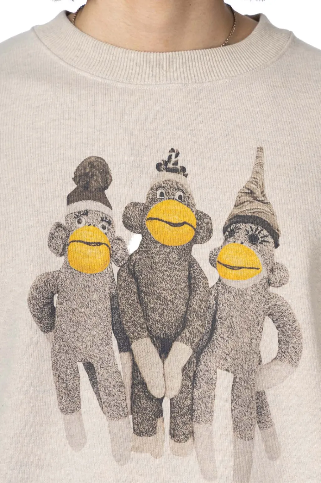 Outlet Kapital TOP SWT Knit Crew SWT (MONKEY AMIGOS) - Natural