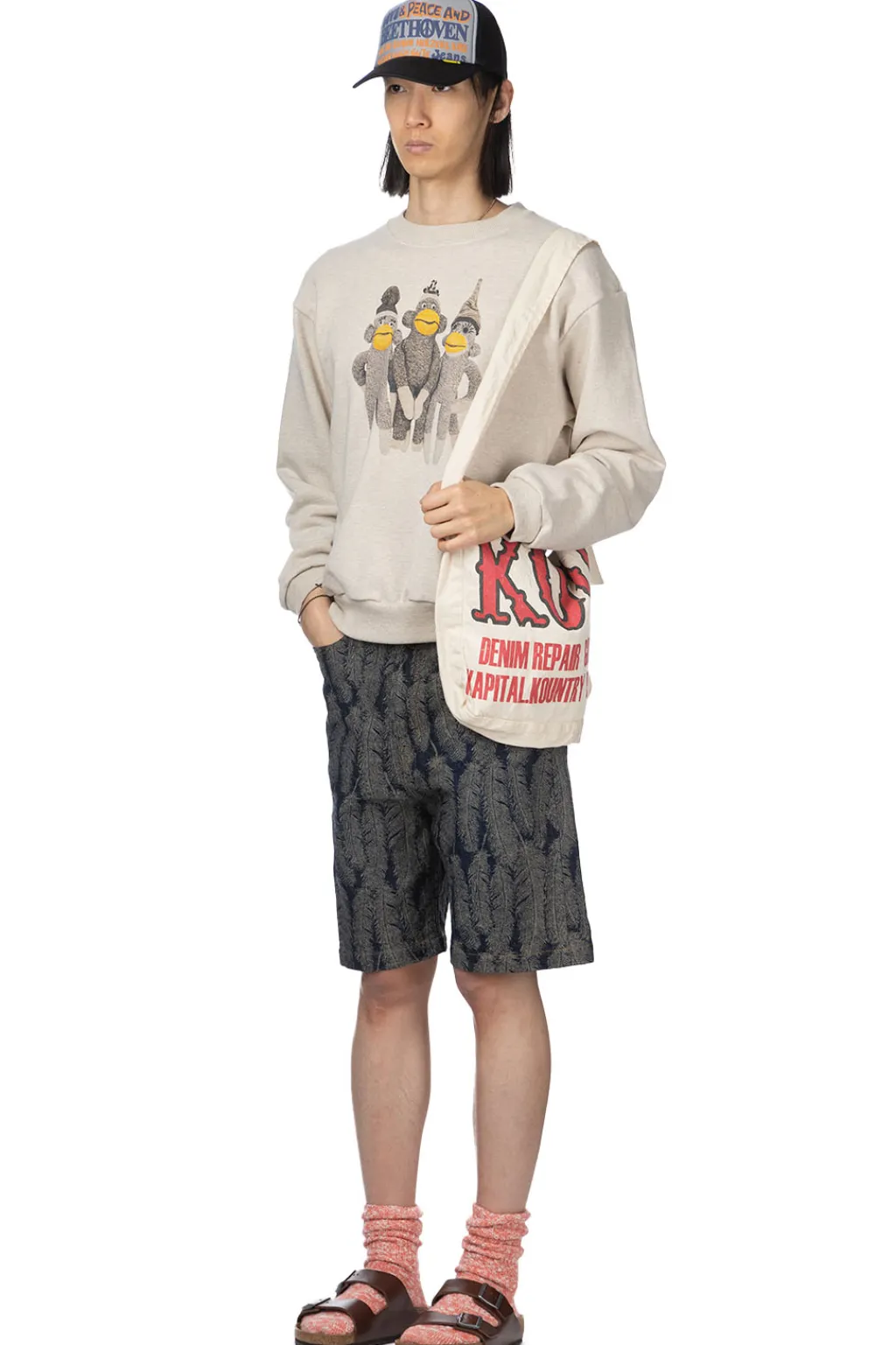 Outlet Kapital TOP SWT Knit Crew SWT (MONKEY AMIGOS) - Natural