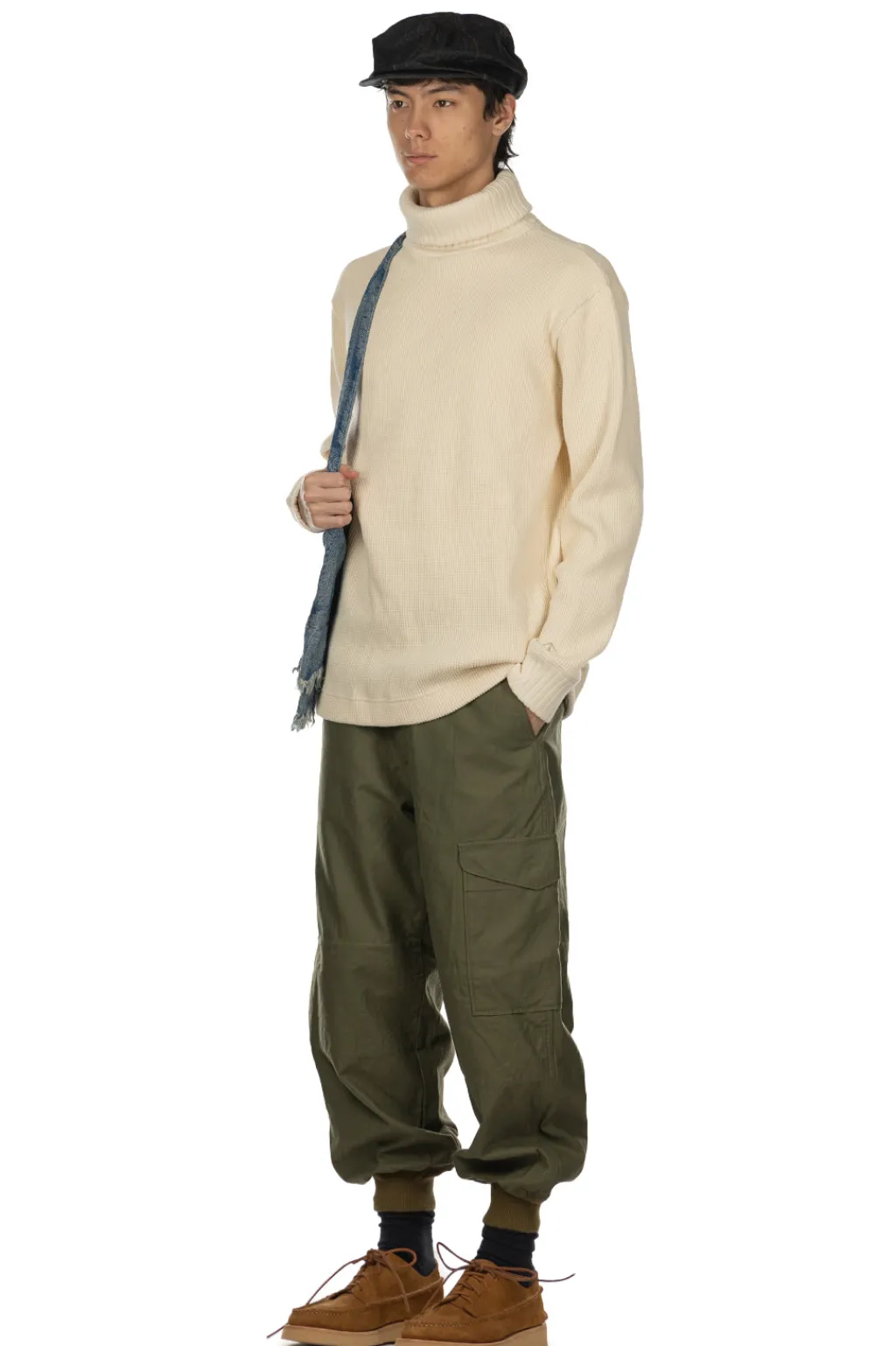 Sale Nigel Cabourn Turtleneck Waffle Sweatshirt - Ivory
