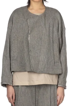 Clearance Manon Tweed Denim Fringe Jacket - Black