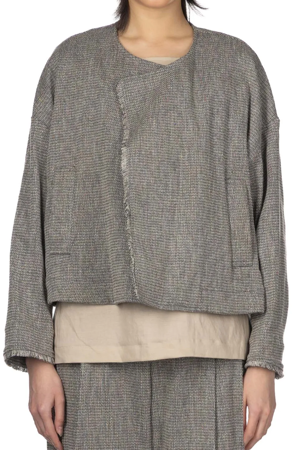 Clearance Manon Tweed Denim Fringe Jacket - Black