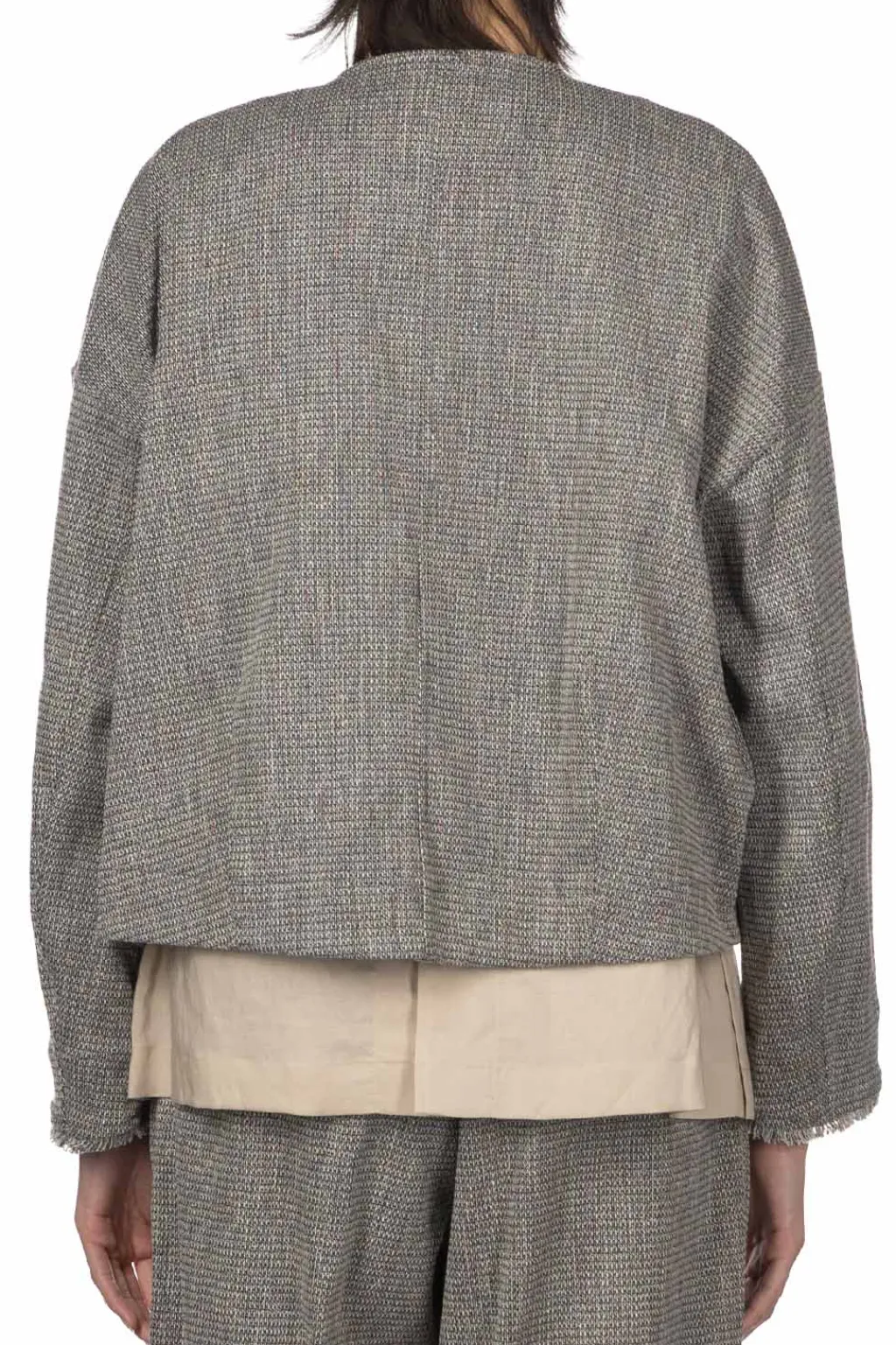 Clearance Manon Tweed Denim Fringe Jacket - Black