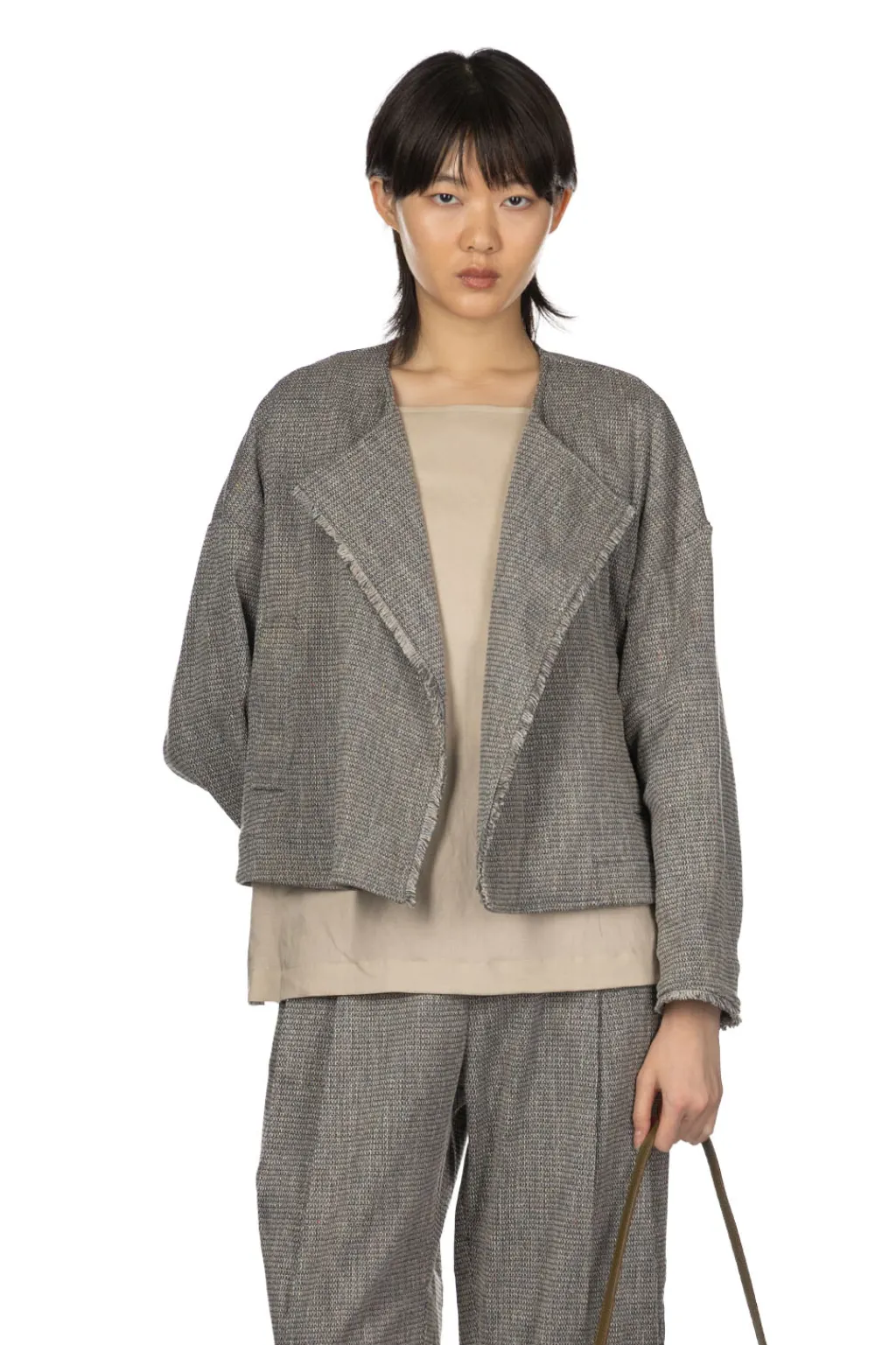 Clearance Manon Tweed Denim Fringe Jacket - Black