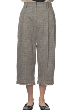 Clearance Manon Tweed Denim Tuck Pants - Black