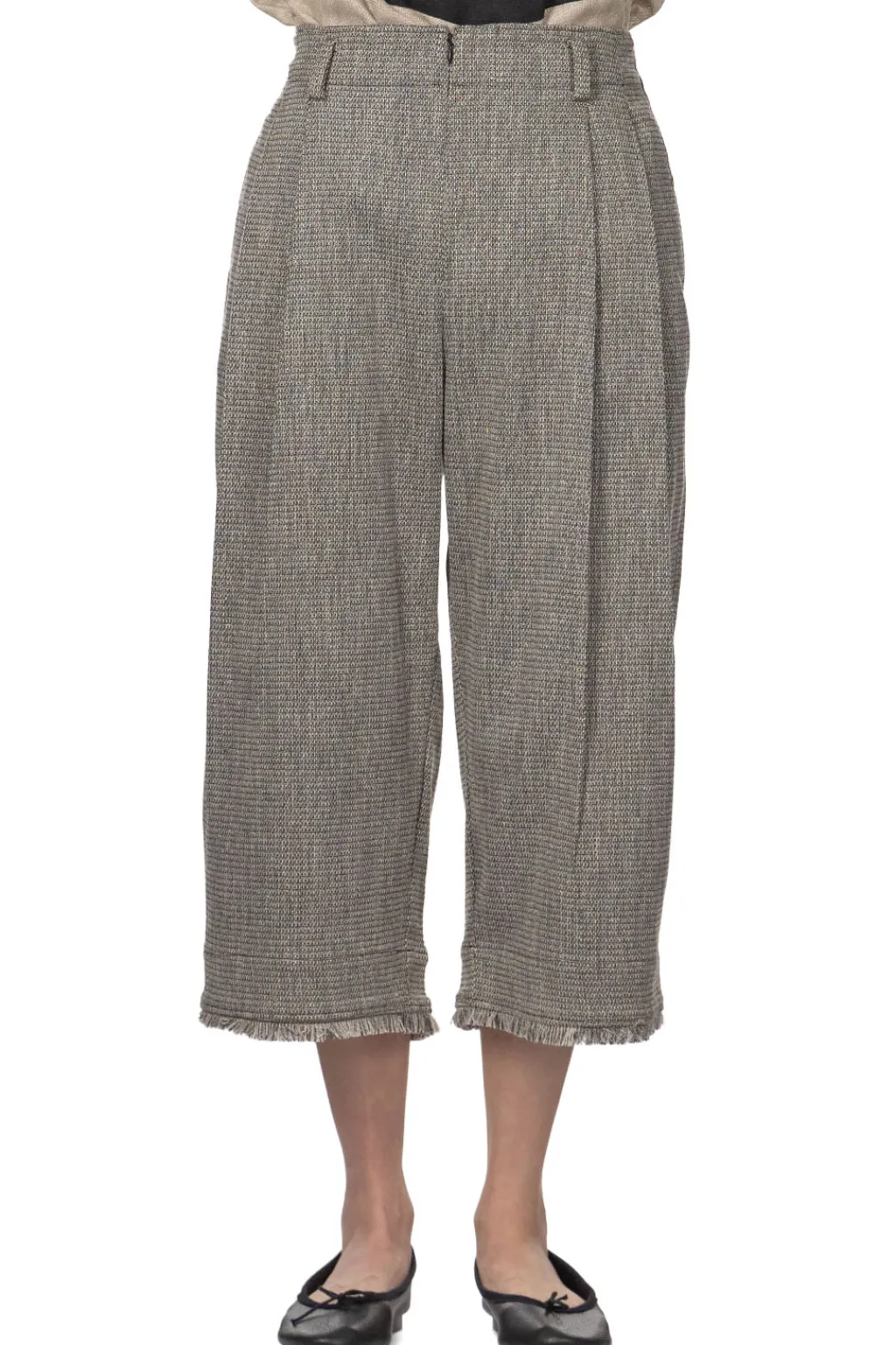 Clearance Manon Tweed Denim Tuck Pants - Black