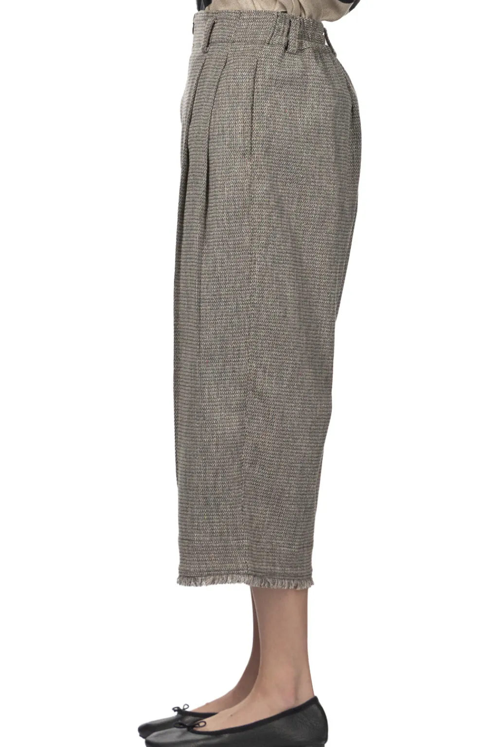 Clearance Manon Tweed Denim Tuck Pants - Black