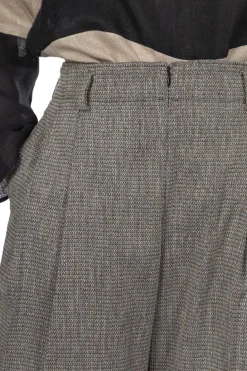 Clearance Manon Tweed Denim Tuck Pants - Black