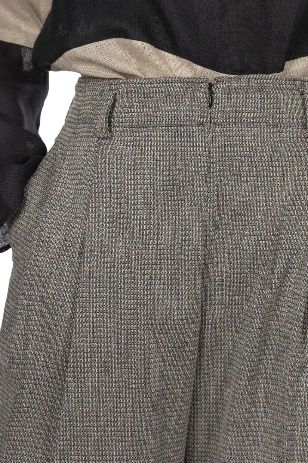 Clearance Manon Tweed Denim Tuck Pants - Black