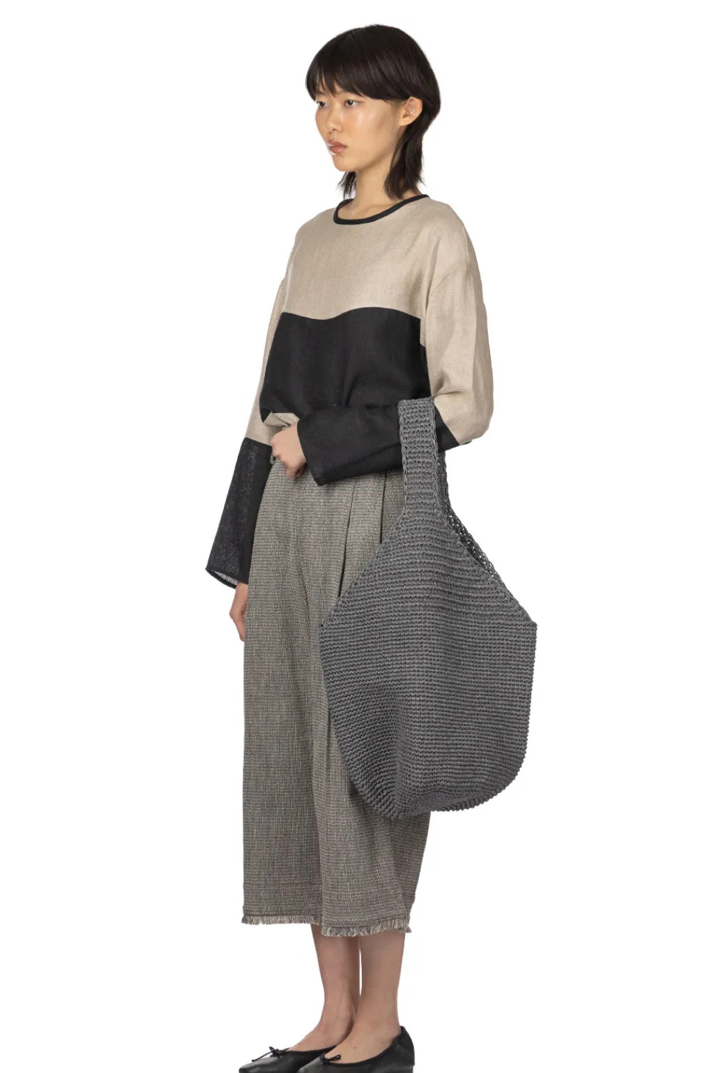 Clearance Manon Tweed Denim Tuck Pants - Black