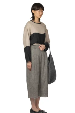 Clearance Manon Tweed Denim Tuck Pants - Black