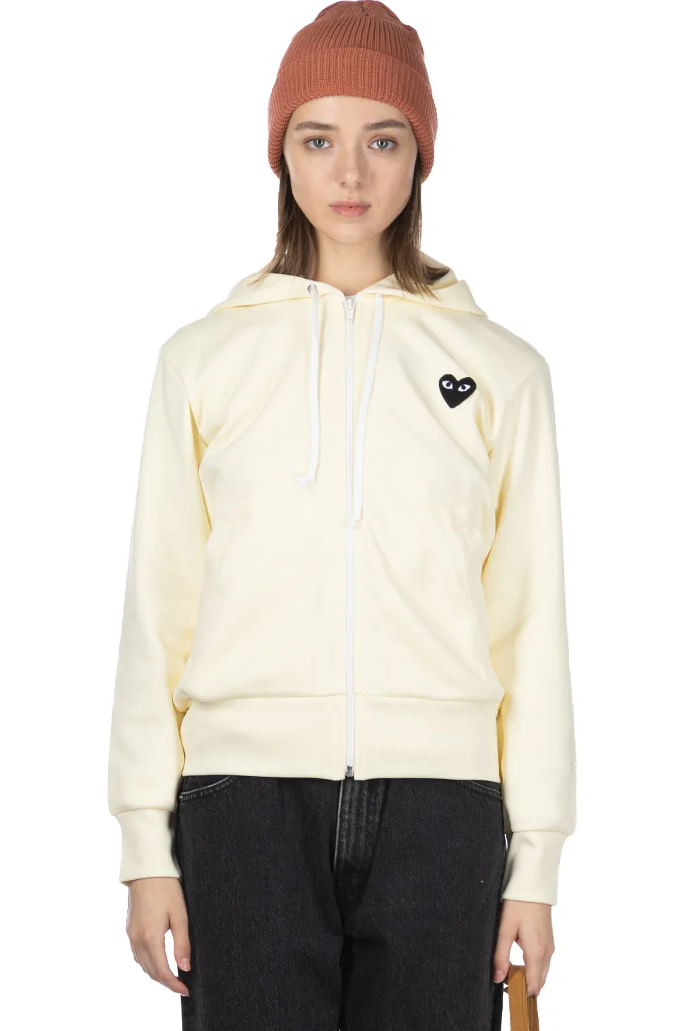 Outlet Comme Des Garcons Play Unisex Black Heart Full Zip Hoodie - Ivory