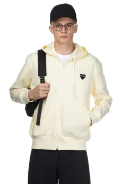 Clearance Comme Des Garcons Play Unisex Black Heart Full Zip Hoodie - Ivory