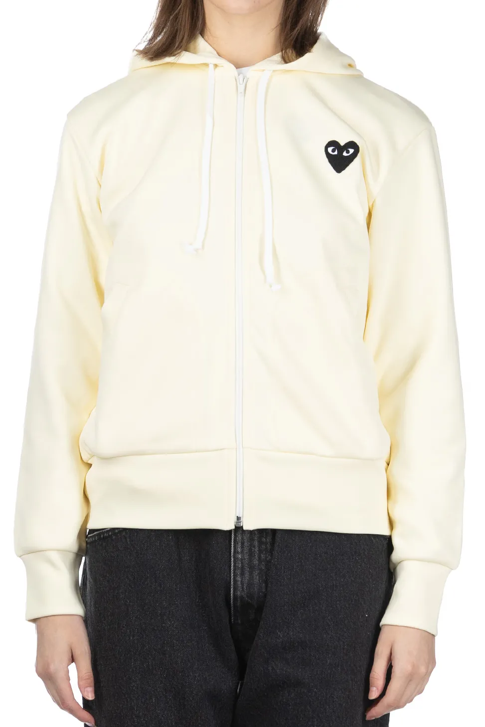 Outlet Comme Des Garcons Play Unisex Black Heart Full Zip Hoodie - Ivory