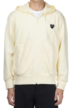 Clearance Comme Des Garcons Play Unisex Black Heart Full Zip Hoodie - Ivory