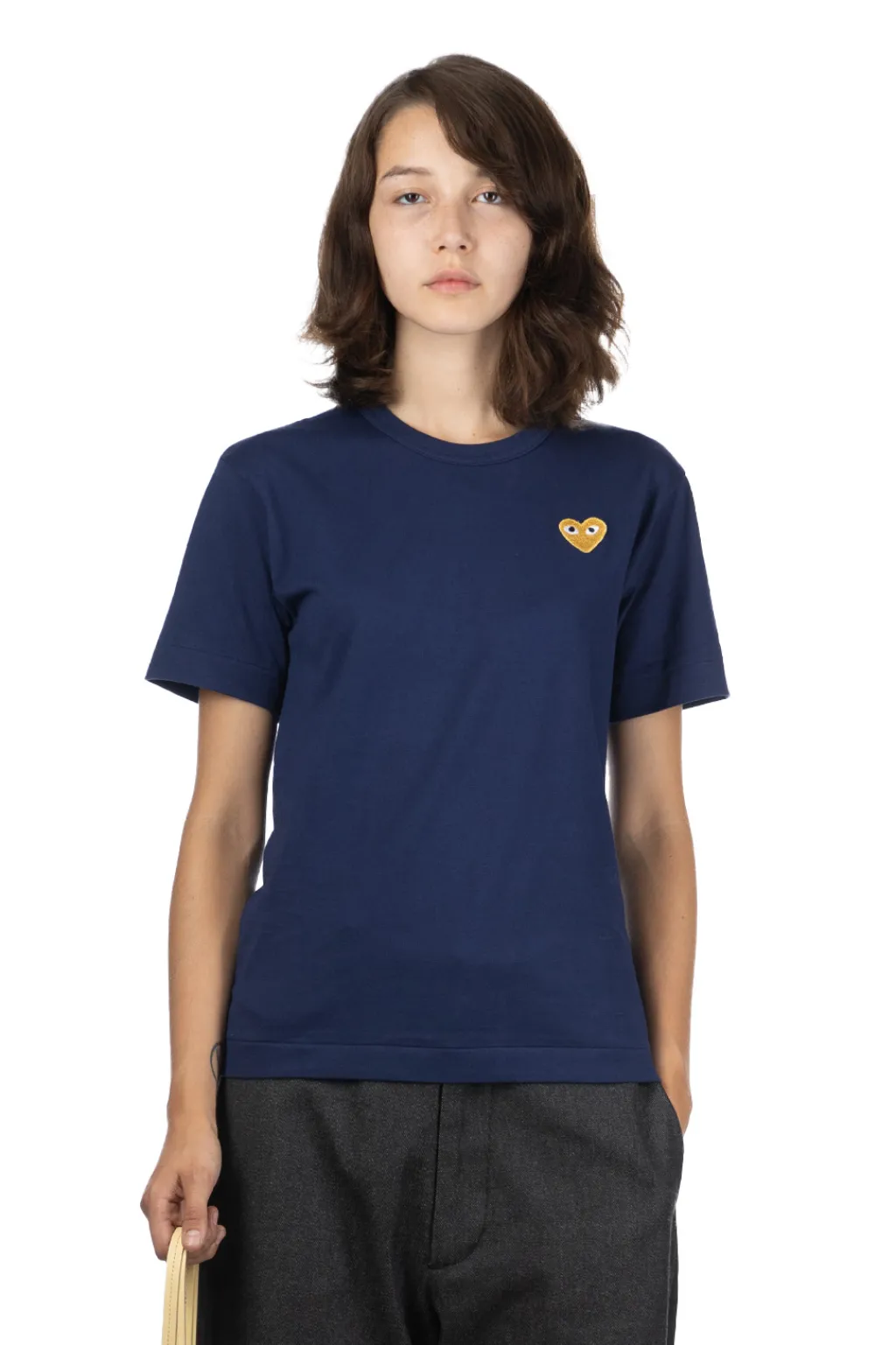 Outlet Comme Des Garcons Play Unisex Gold Heart T-Shirt - Navy