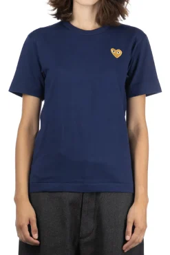 Outlet Comme Des Garcons Play Unisex Gold Heart T-Shirt - Navy