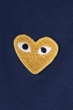 Outlet Comme Des Garcons Play Unisex Gold Heart T-Shirt - Navy