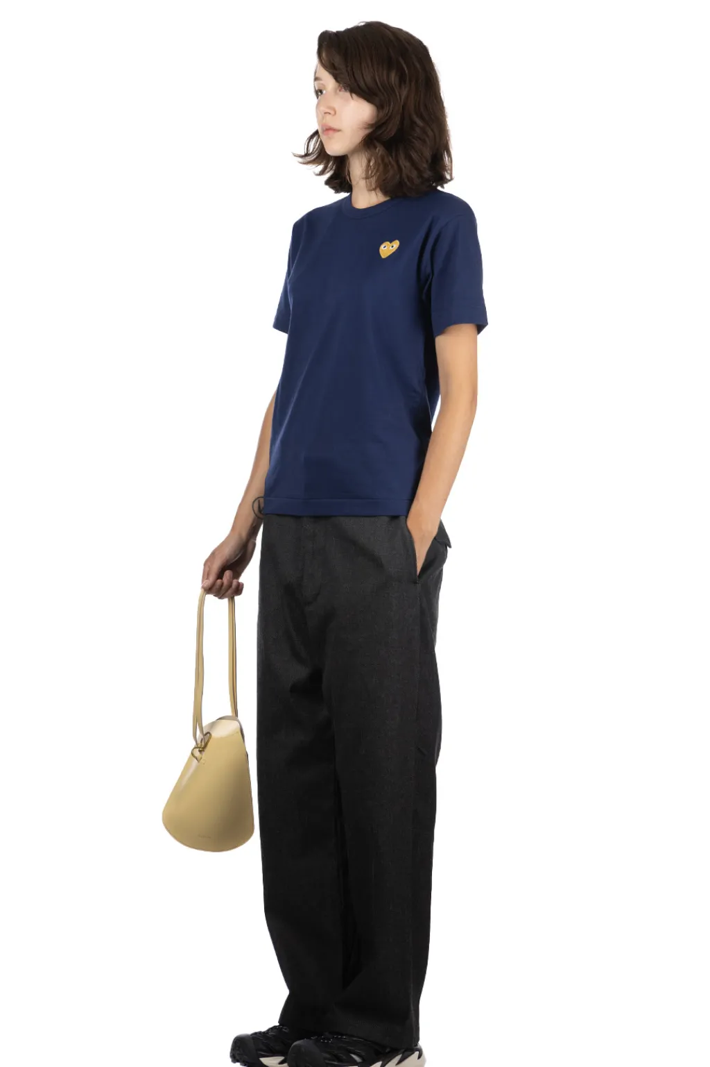 Outlet Comme Des Garcons Play Unisex Gold Heart T-Shirt - Navy