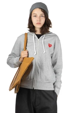 Best Comme Des Garcons Play Unisex Red Heart Full Zip Hoodie - Grey
