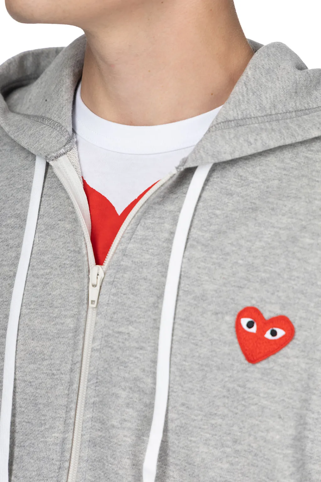 Discount Comme Des Garcons Play Unisex Red Heart Full Zip Hoodie - Grey