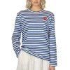 Outlet Comme Des Garcons Play Unisex Red Heart Stripe LS T-Shirt - Navy x White