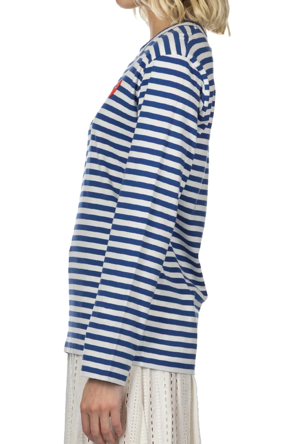 Outlet Comme Des Garcons Play Unisex Red Heart Stripe LS T-Shirt - Navy x White